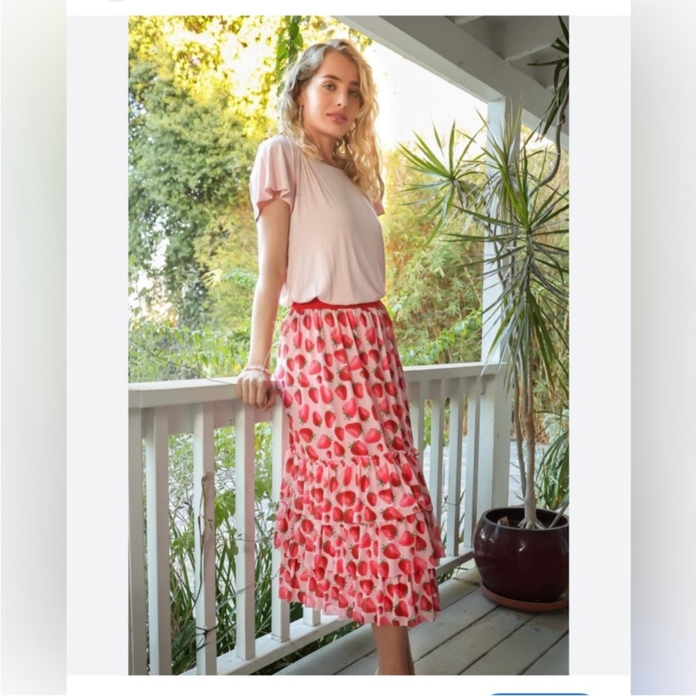 Anthropologie Strawberry Midi Skirt